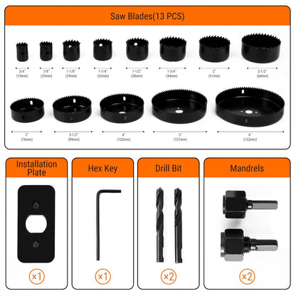 Kit de sierras para perforar Meiwaltee, juego de 19 pcs, con 2 brocas.