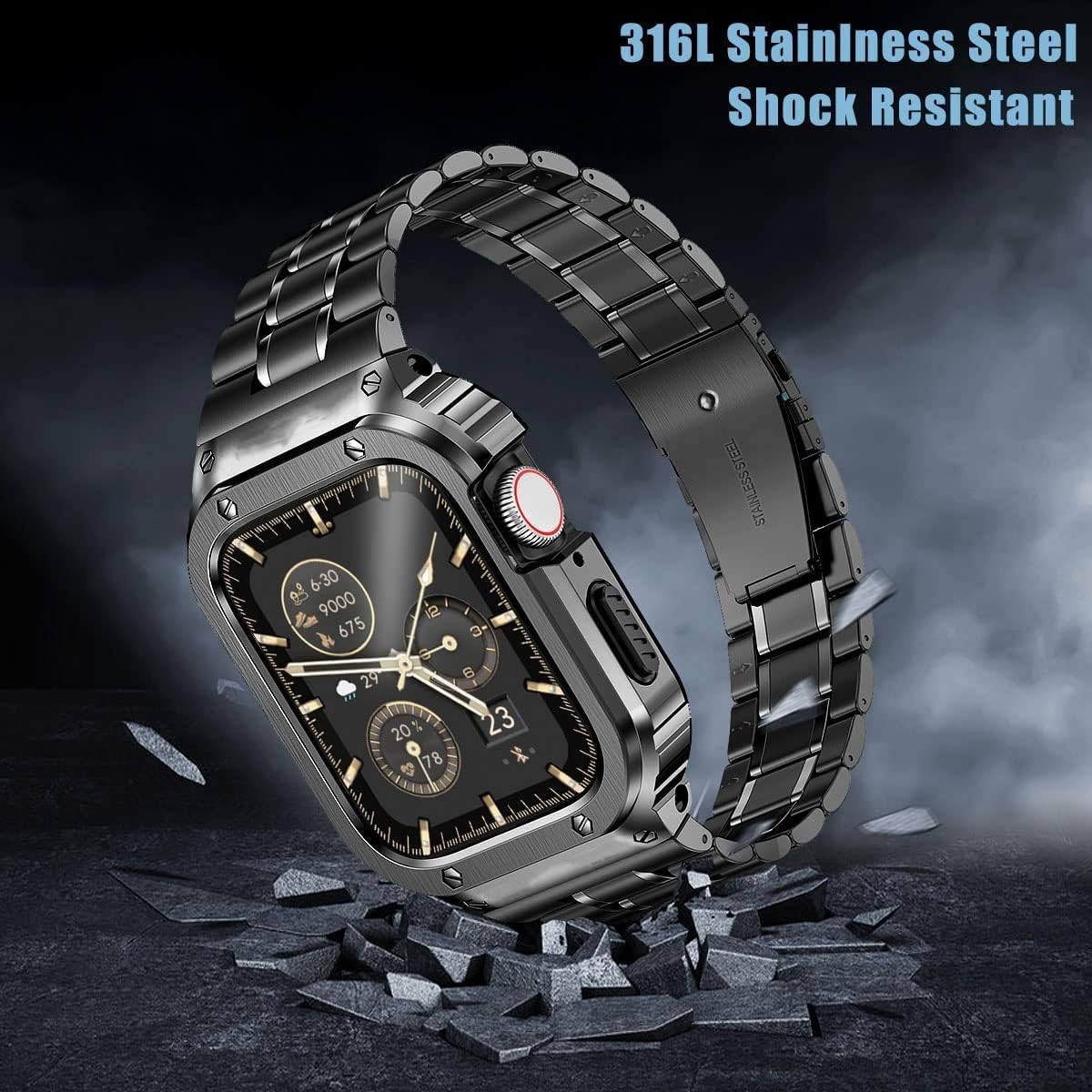 Correa de reloj, acero inoxidable, compatible con Apple Watch.