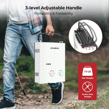 CAMPLUX Calentador de agua sin tanque para exteriores, 1.32 GPM portátil.
