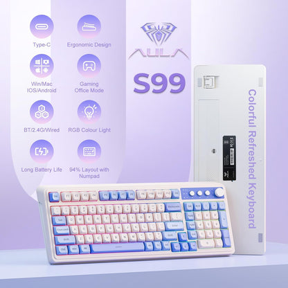 Teclado con cable, retroiluminado RGB, AULA S99, numérico.