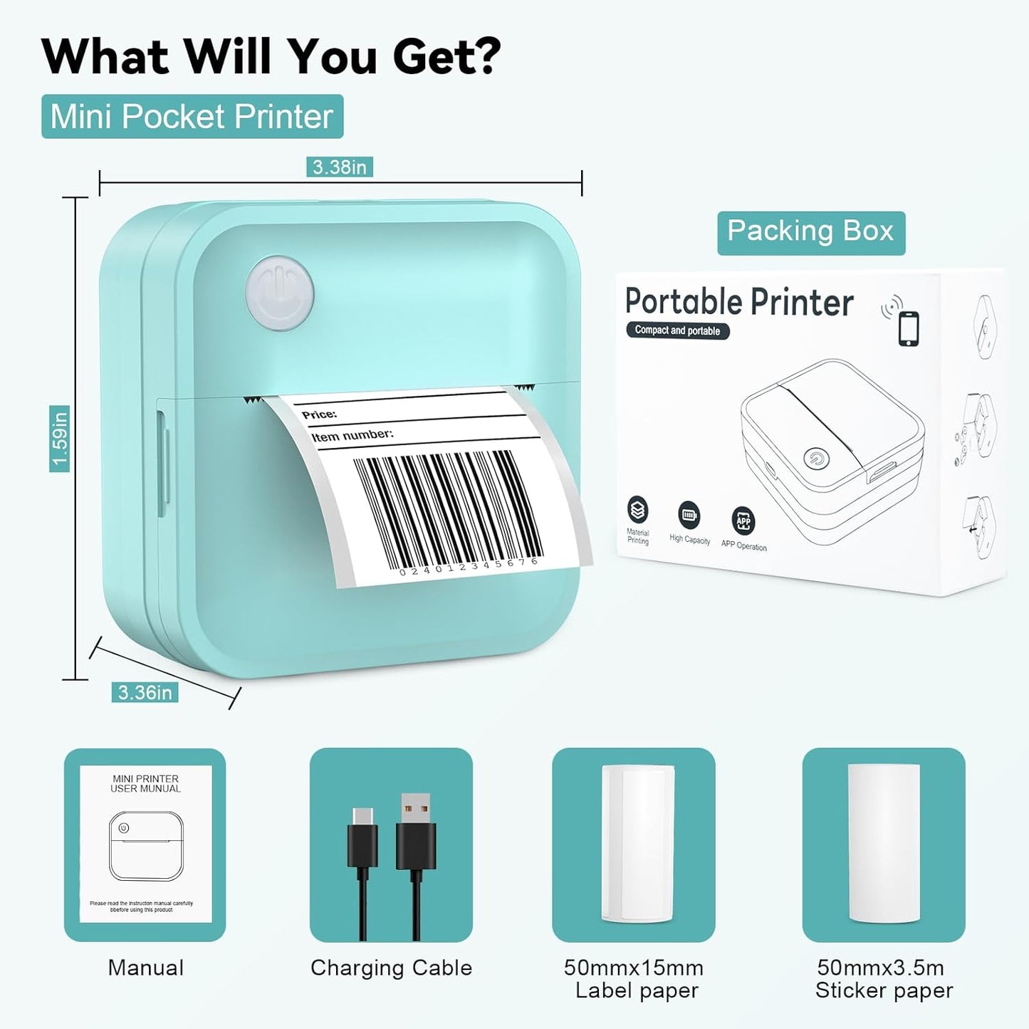 Mini impresora térmica portátil Bluetooth, etiquetadora de bolsillo.