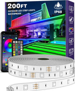 Tira de luces LED para exteriores, 200FT, impermeable, control rem.