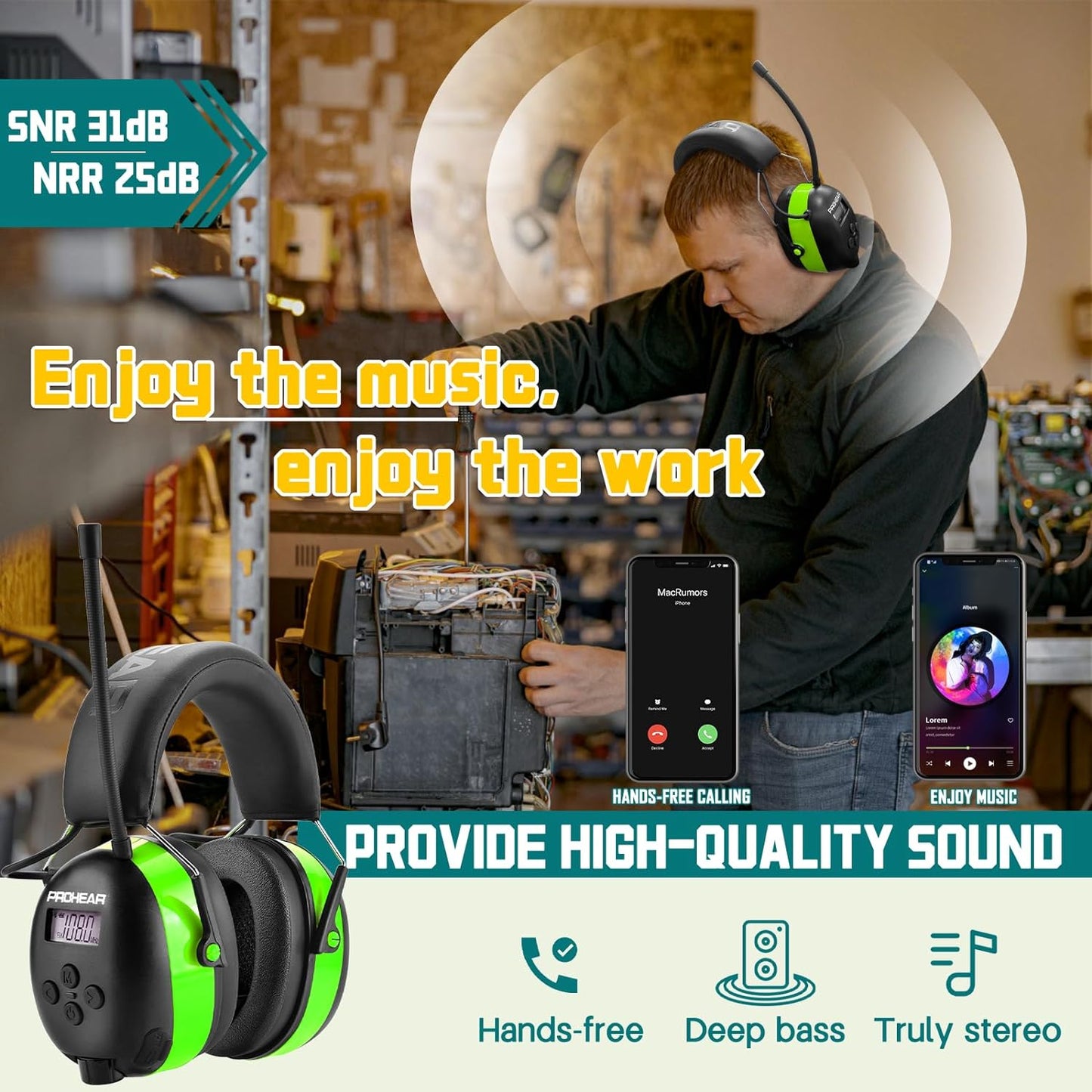 PROHEAR Auriculares de radio 033,Batería recargable USB C.