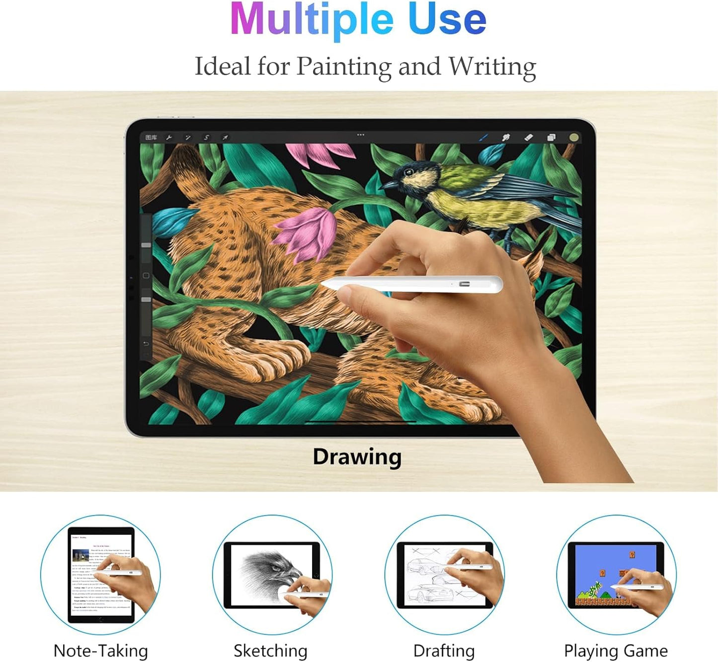 Lápiz óptico para iPad 2018-2023 con rechazo de palma, Pro, Air, Mini.
