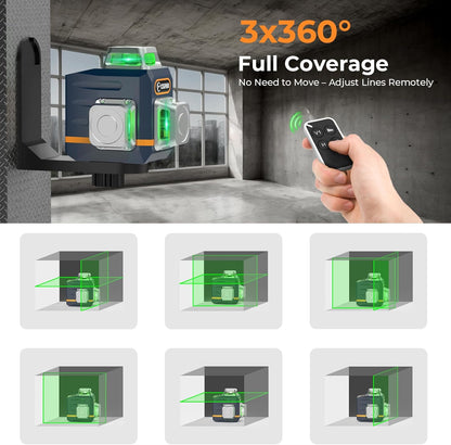 Nivel láser CIGMAN CM701T, 3x360° con trípode ajustable, Recargable.