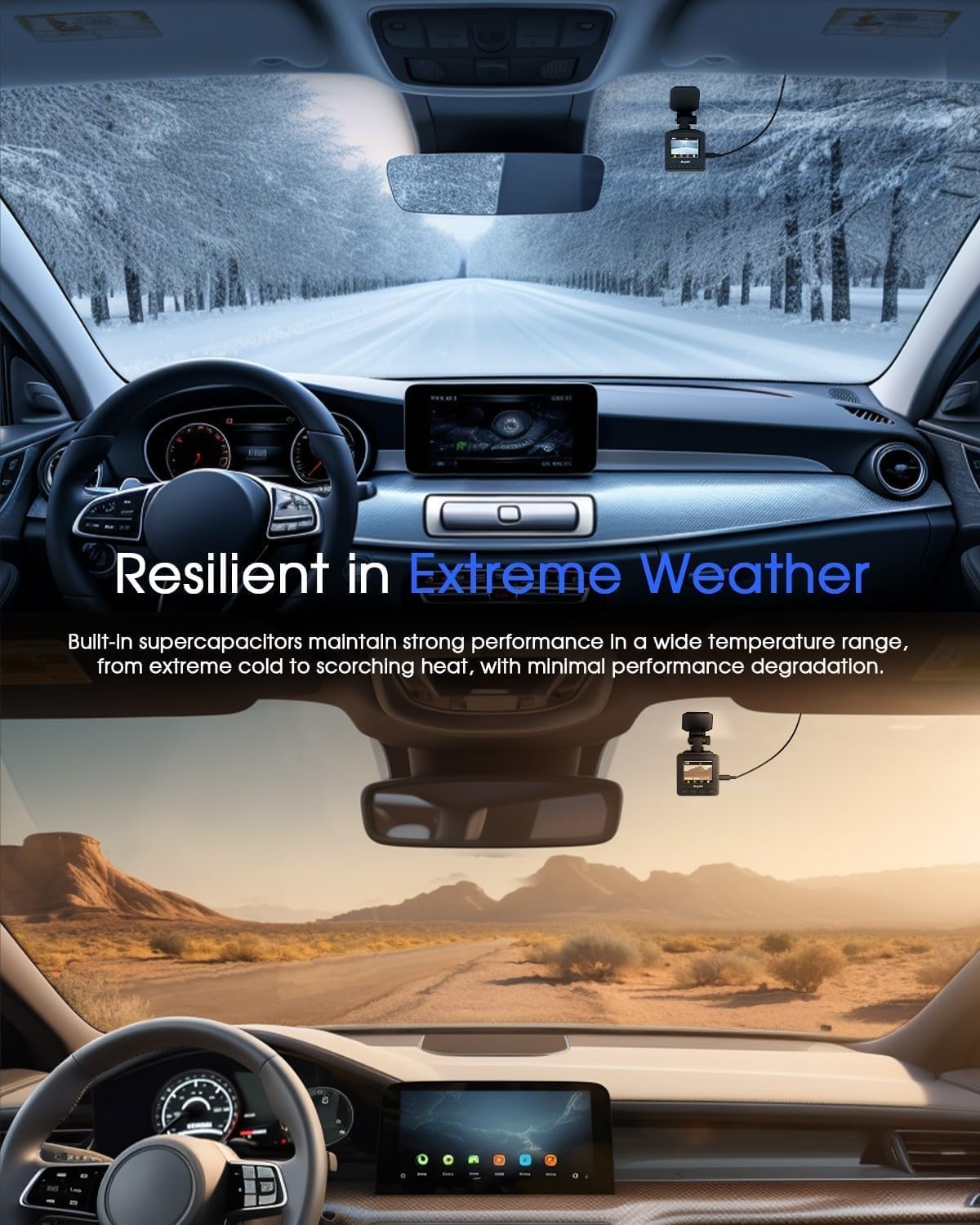 Dash Cam WiFi 2K, pantalla IPS de 1.5", sensor G, 170°.