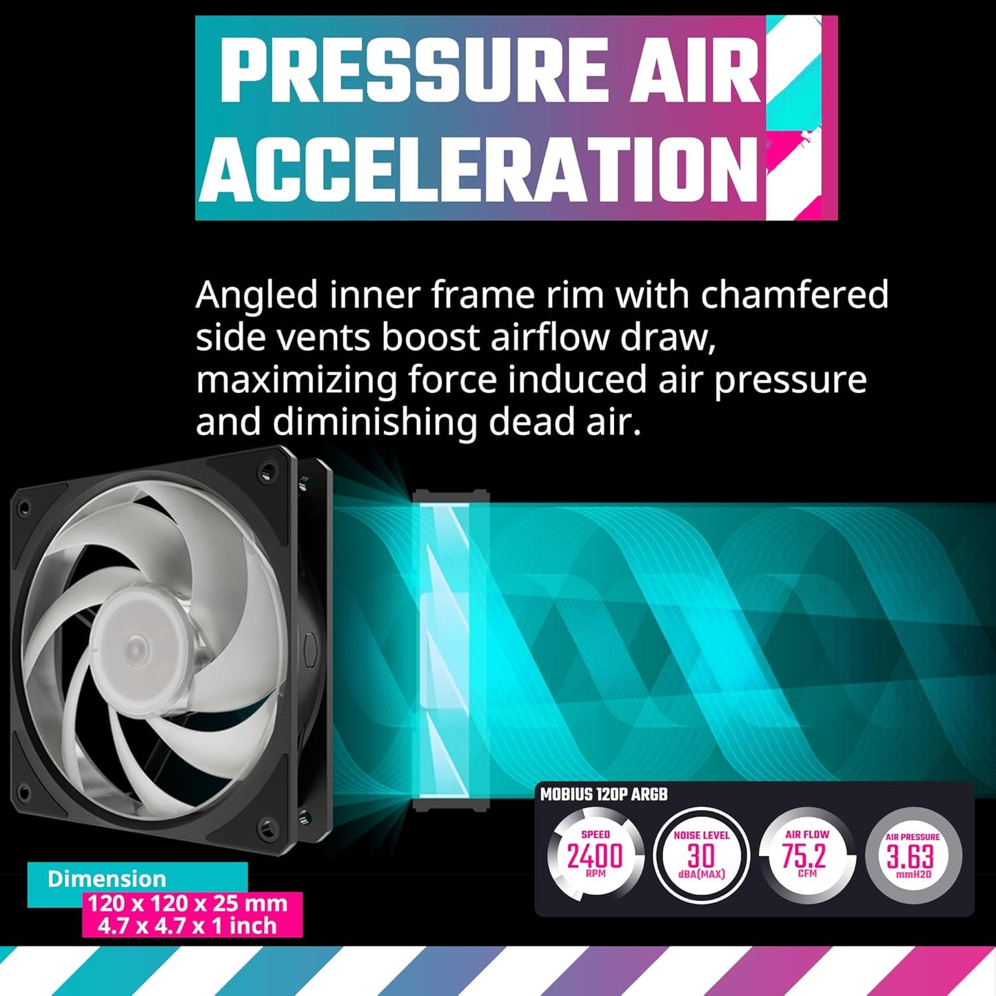 Ventilador Cooler Master Mobius 120P ARGB  PWM 2400 rpm