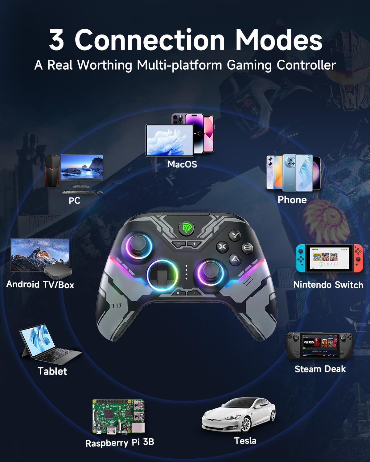 Control Inalámbrico RGB Bluetooth Gamepad Multiplataforma Para PC Android Switch iOS,EasySMX X15