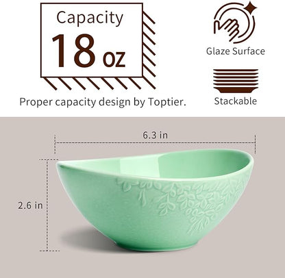 Cuencos Porcelana 18oz Ensalada Juego 4 Verde Toptier