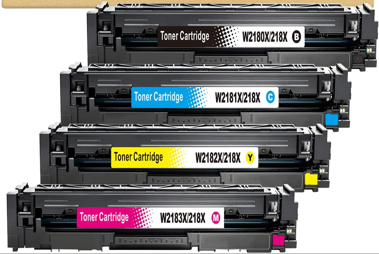Paquete de 4 cartuchos de tóner 218X, 1negro, 3 colores, sin chip.