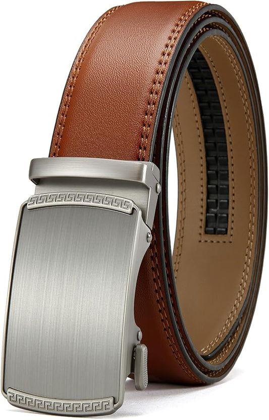 Cinturón de cuero con trinquete para hombre, ajuste personalizable.
