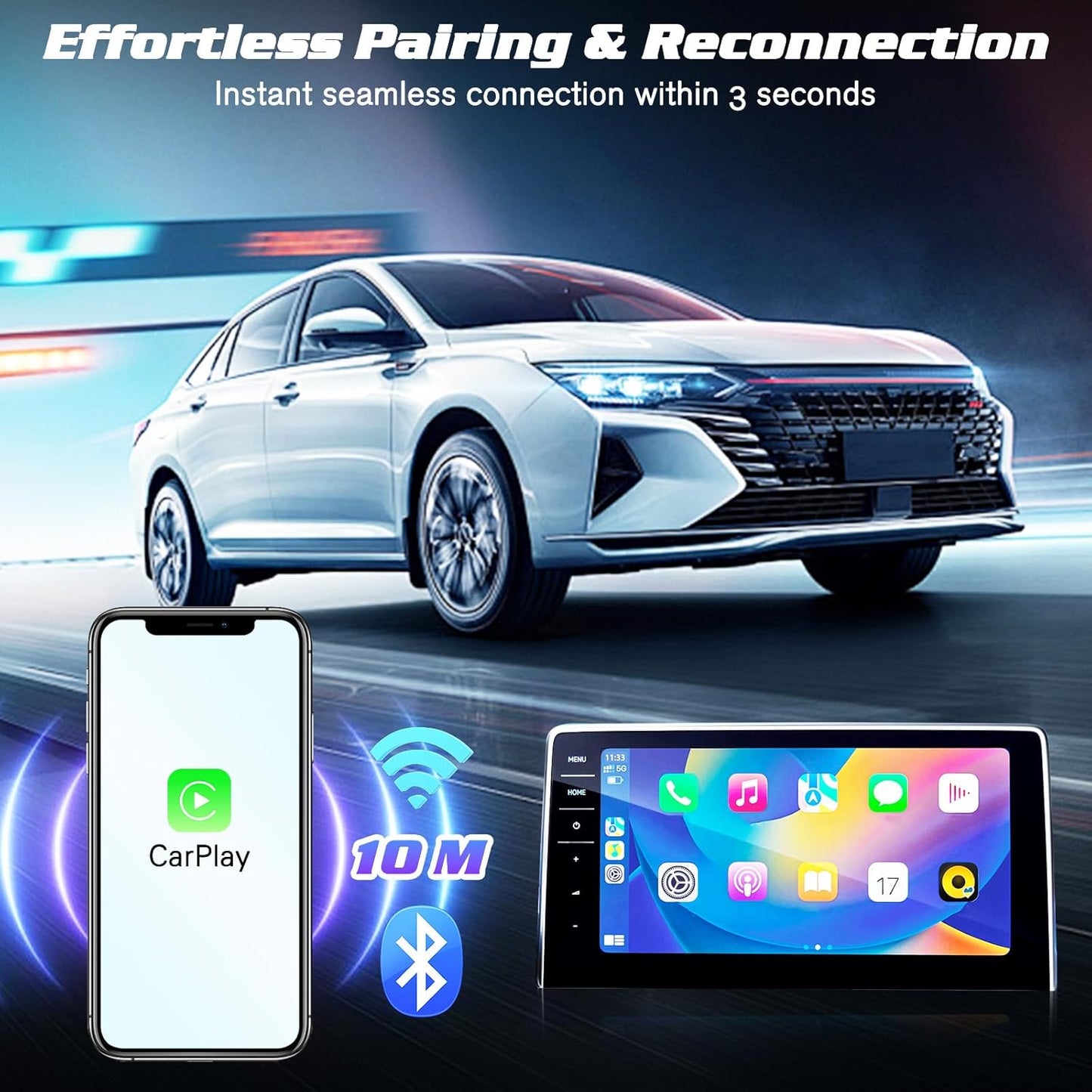 Adaptador inalámbrico CarPlay para Apple, 2025 2 en 1 Compatible con iOS y automóviles.