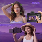 Cámara digital 4K para fotografía, pantalla 180°-3", zoom 16X, 32 GB
