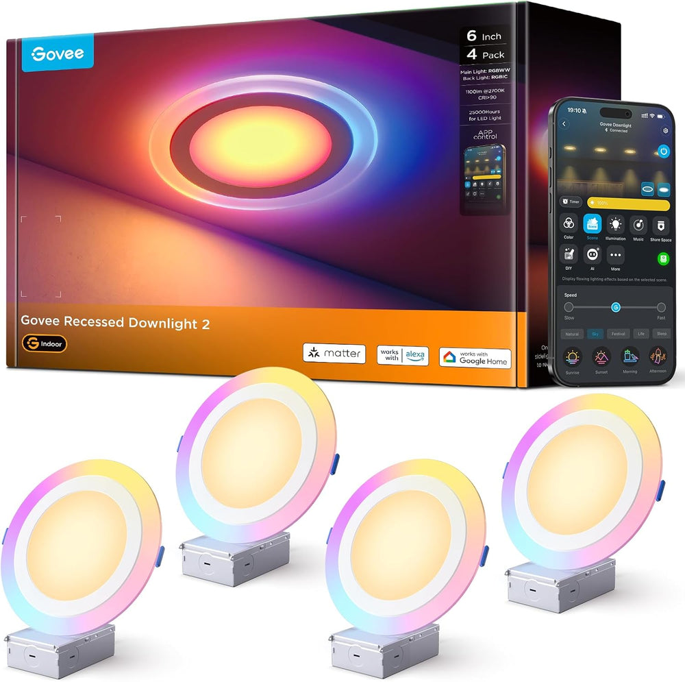Luces empotrables Govee H601F de 6", LED Smart, RGBIC Alexa, 4pack.