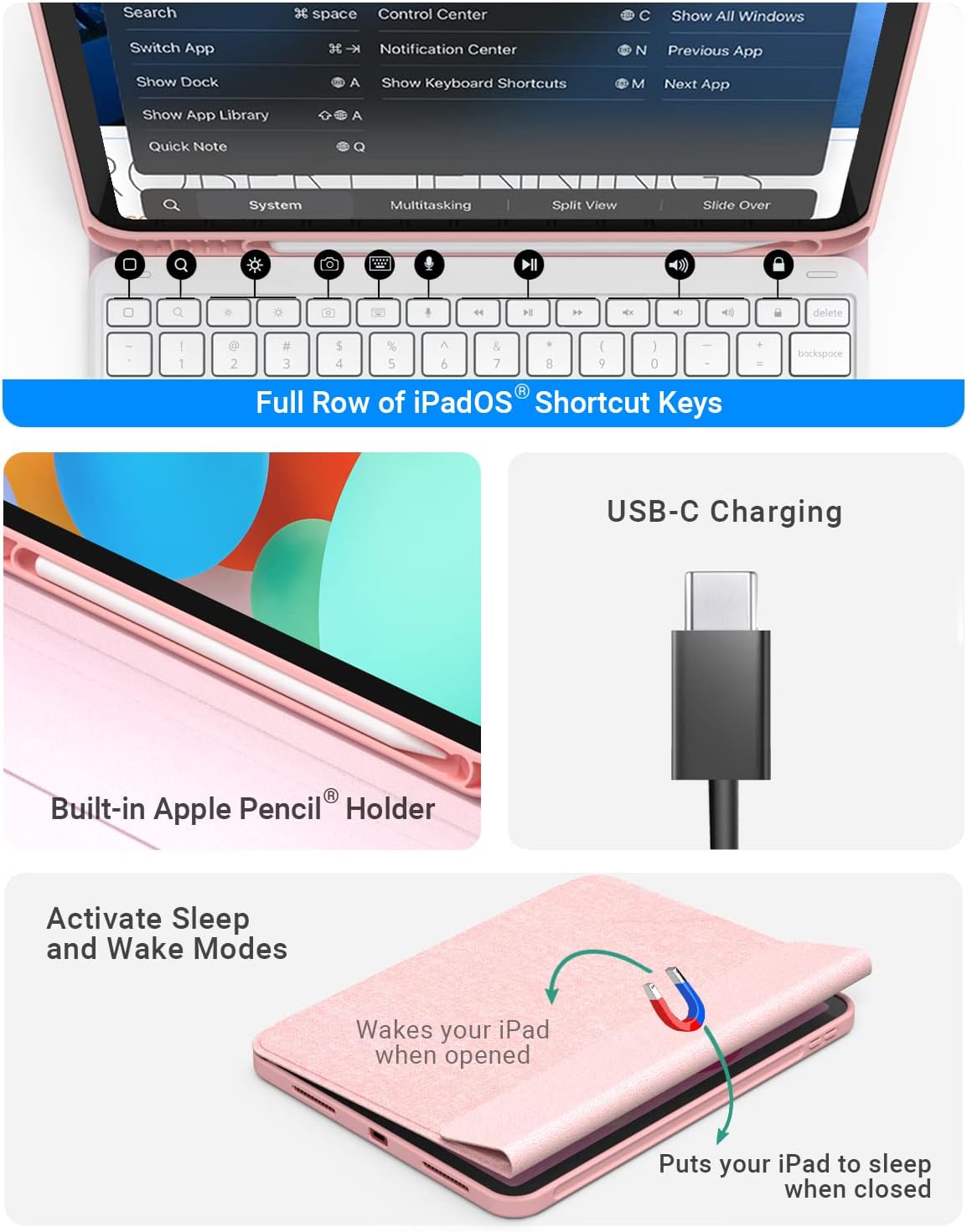 Funda con teclado VOPOTEK para iPad de 10.ª generación (2022)