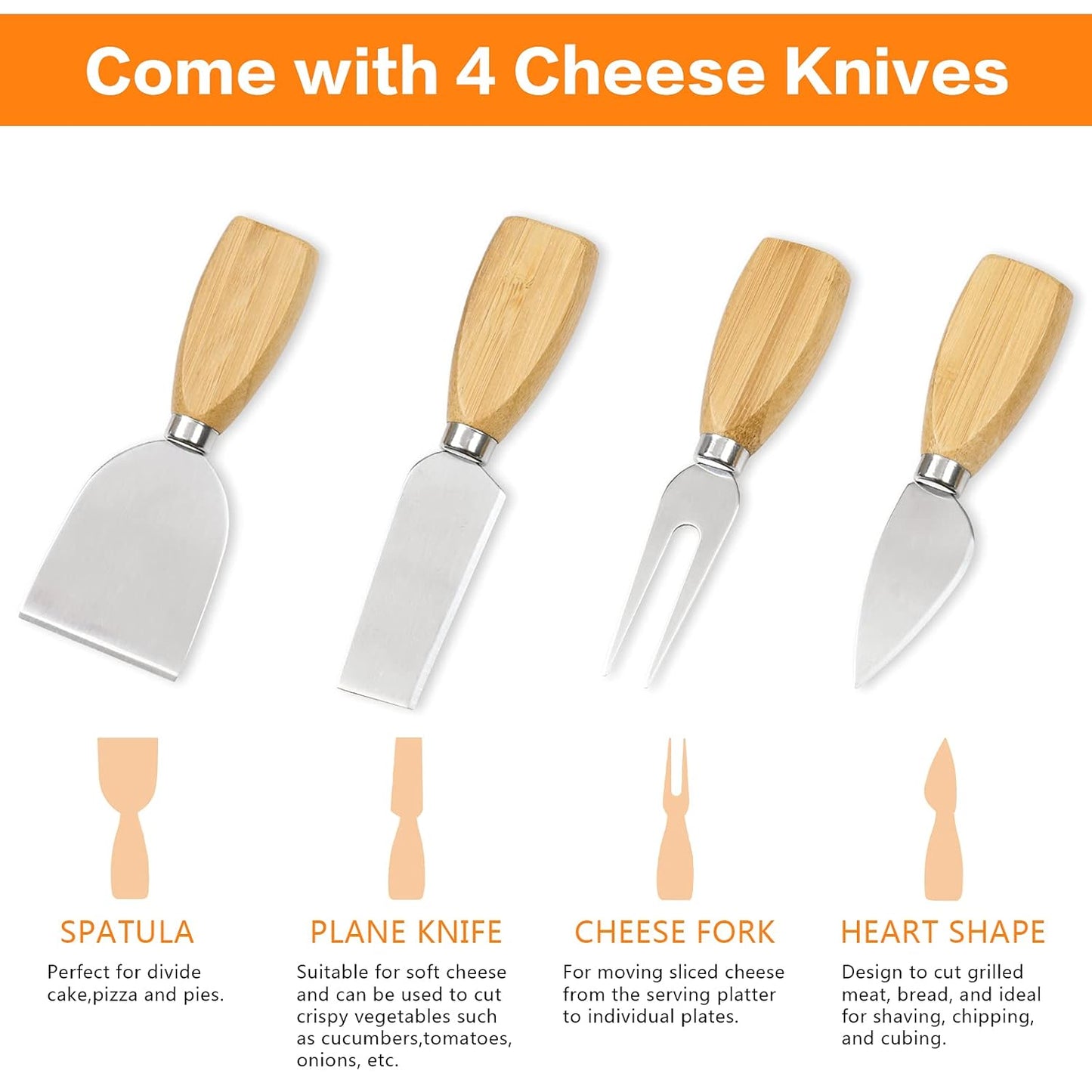 Tabla para quesos y charcutería, Abell, con 4 cuchillos y 2 cuencos.