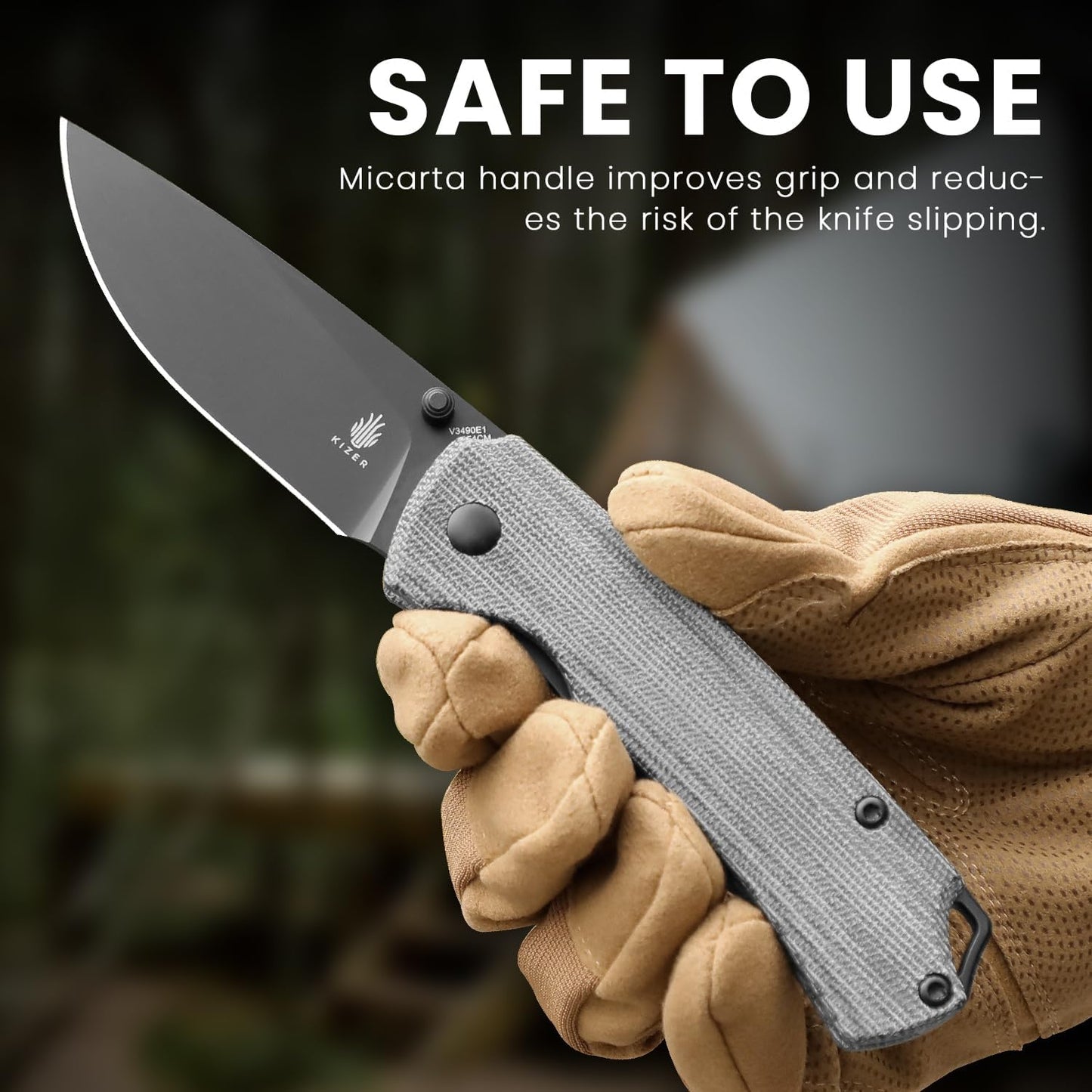 Kizer Cuchillo de bolsillo T1, 3.19 pulgadas, hoja de acero, mango micarta.