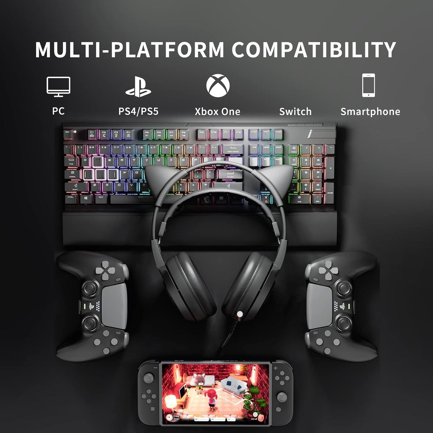 Auriculares stereo p/ juegos, con micrófono, desmontables, SOMIC.