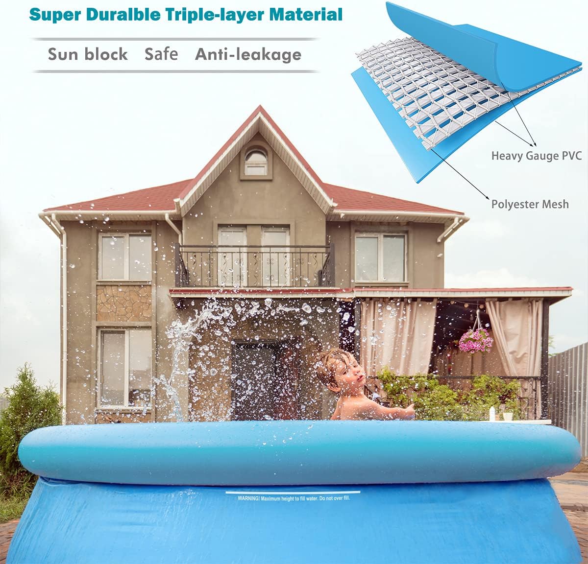 Piscina inflable, Zoetime, PVC, 765 Gal. para niños y adultos, jardín o patio.