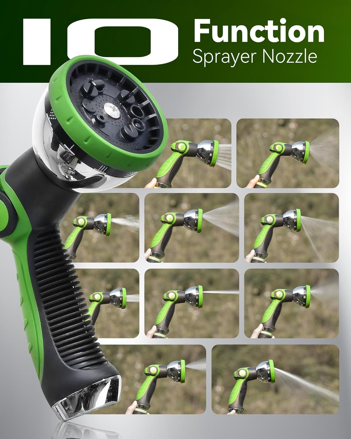 Manguera de jardín, 30mts, con boquilla de 10 modos de riego.