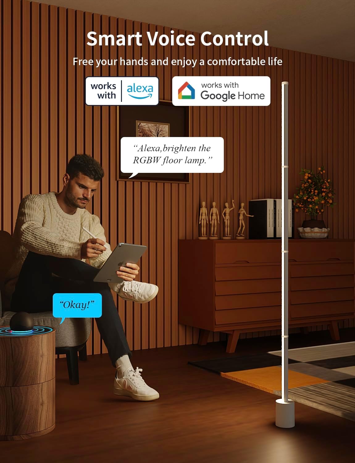 Ailofy, Lámpara de pie inteligente, compatible con Alexa, sincronizable
