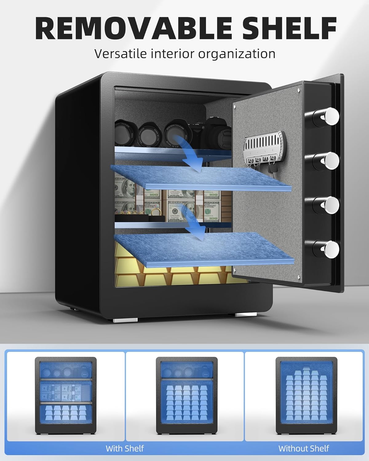 Day1 Caja Fuerte, Segura, Alarma Doble, Estante Extraible.
