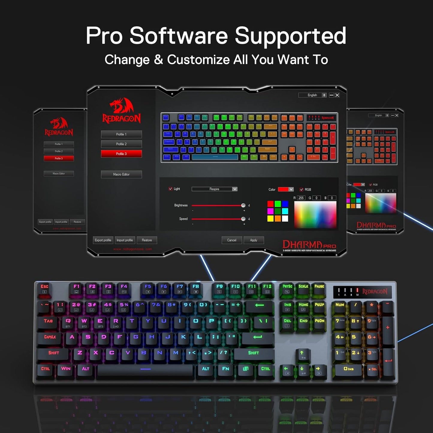 Teclado inalámbrico para juegos, RGB, Redragon, BT/2.4Ghz.