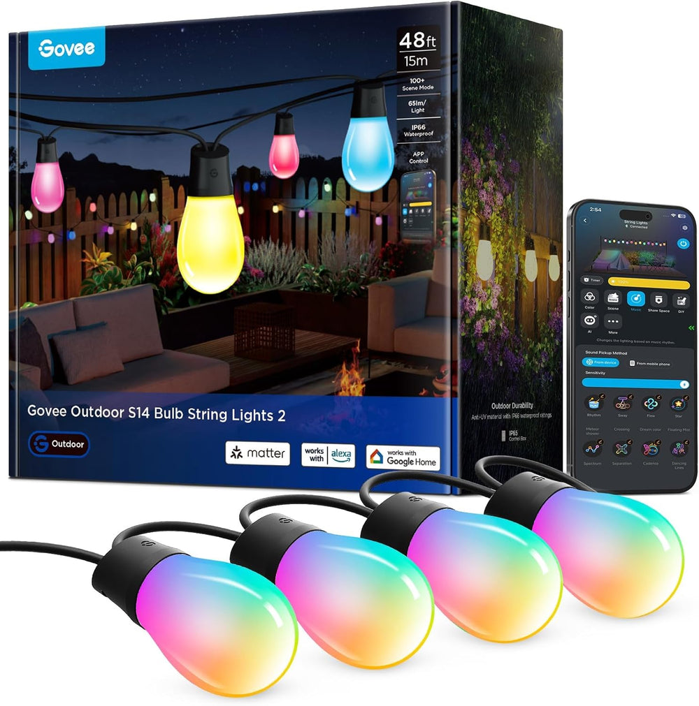 Guirnalda de luces exteriores Govee H702A S14, 48FT IP66 Comp. Alexa