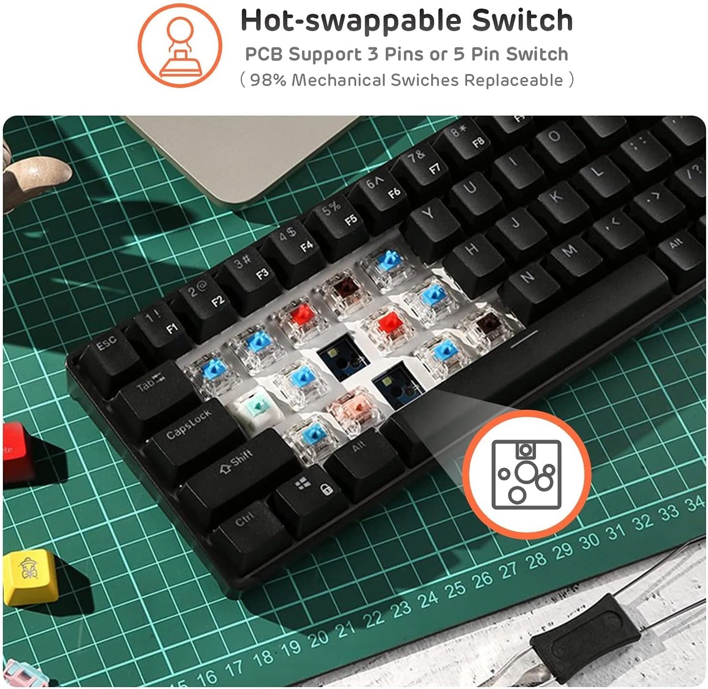 RK ROYAL KLUDGE RK61 Teclado mecánico inalámbrico.