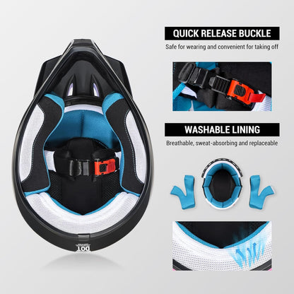 Casco de motocross infantil / juvenil con gafas, guantes y bolsa, DOT-M