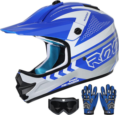 Casco de motocross para niños Roozo FF601-2 Talla M, Azul (USADO)