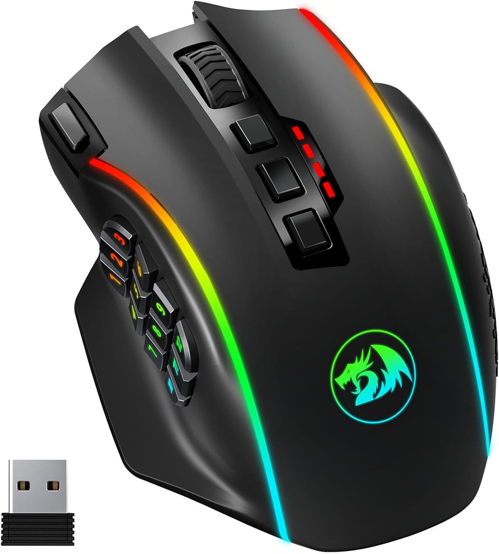 Mouse inalámbrico para juegos, Redragon M901P-KS, botones laterales