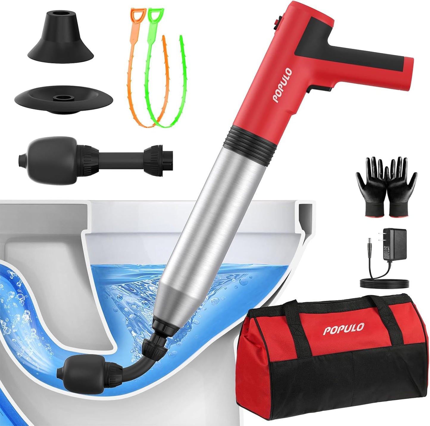 POPULO Émbolo eléctrico para inodoro Swift de alta presión.