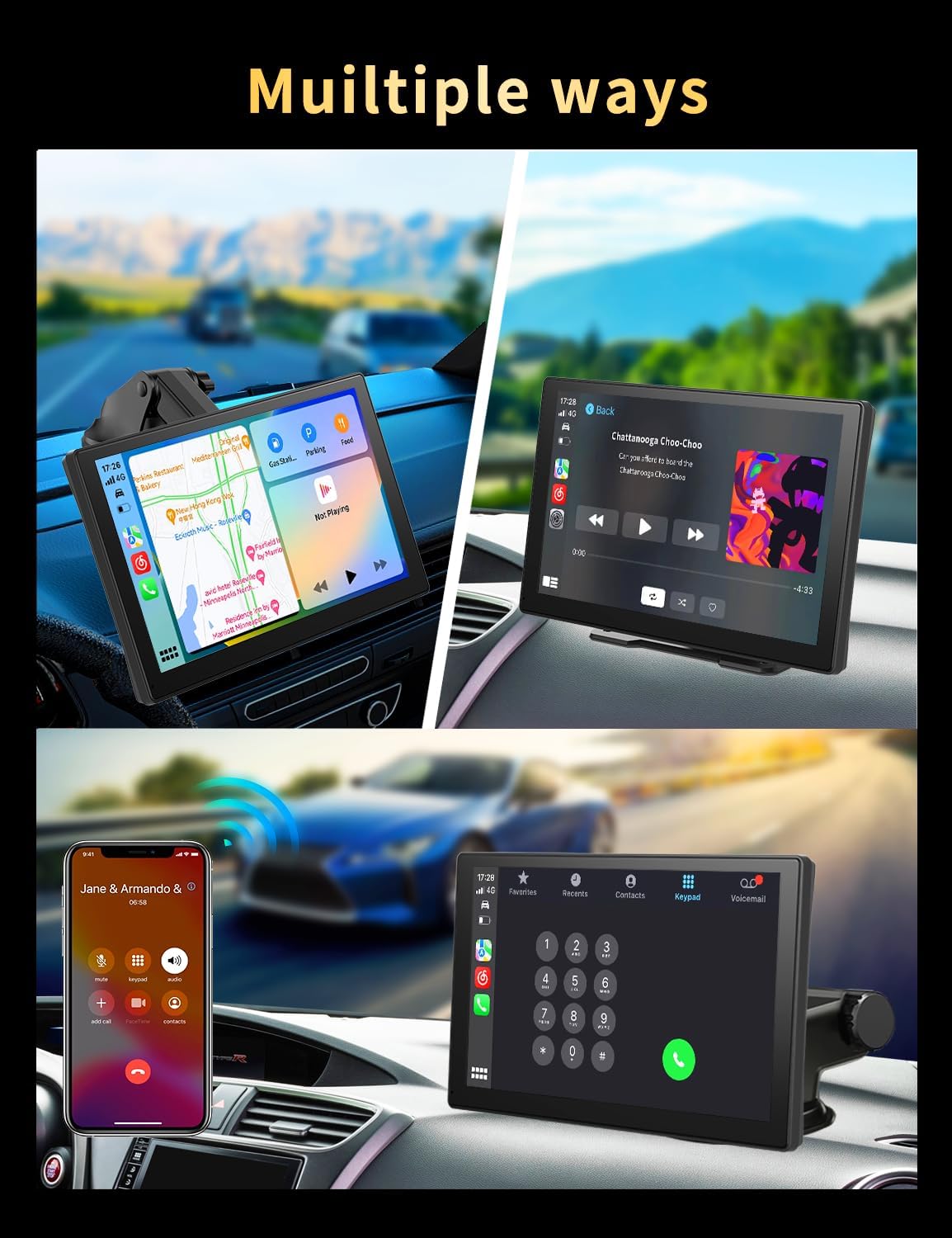 Visualización portátil de 9 " para coche, Apple CarPlay y Android Auto, cámara 4K y 1080P