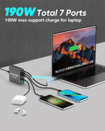 Estación de carga USB C, de 190 W, 7 puertos PD 3.0, Almucher.