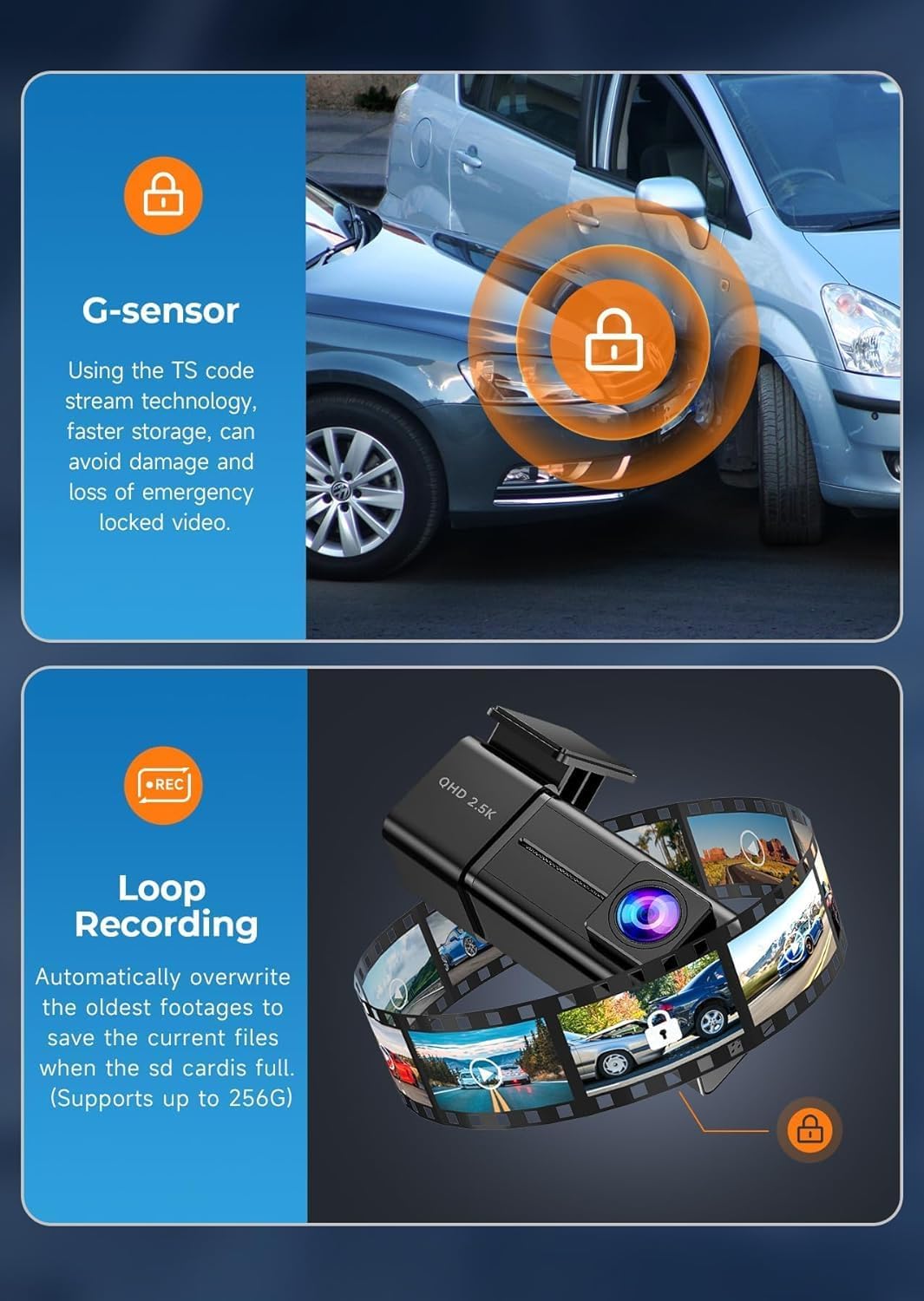 Dash Cam WiFi 2.5K Cámara de coche, E-YEEGER.