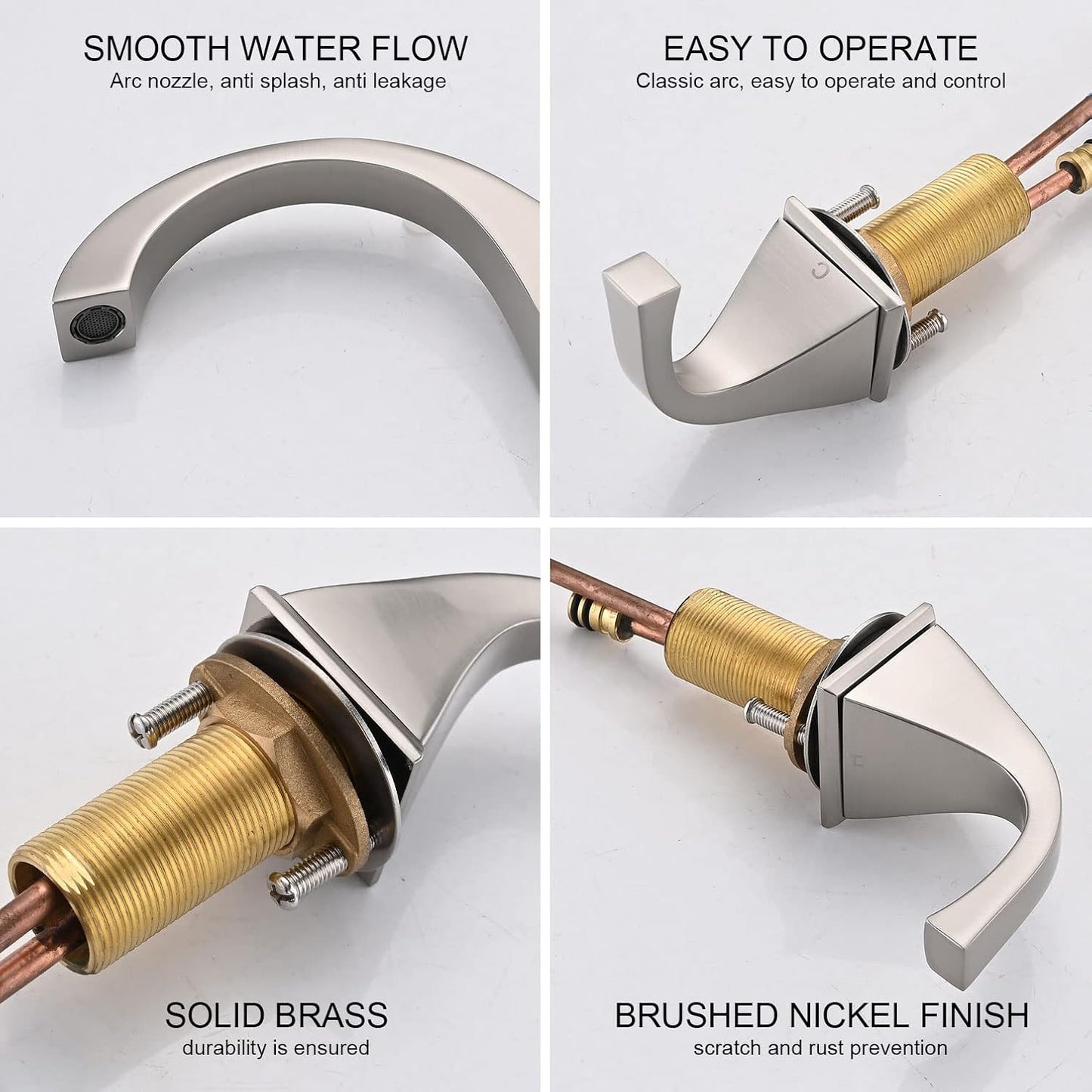Grifo de baño EQLOO de níquel cepillado con 3 orificios y desagüe.