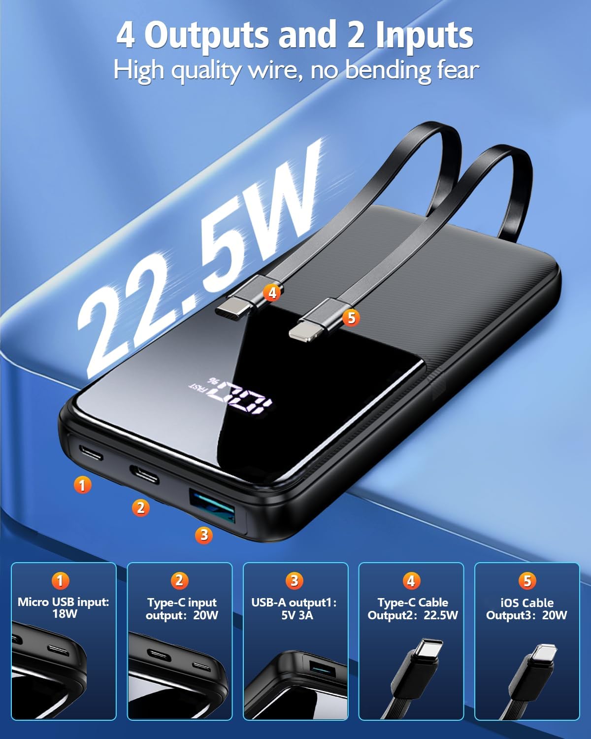 Cargador portátil de batería PB-08 15000 mAh negro