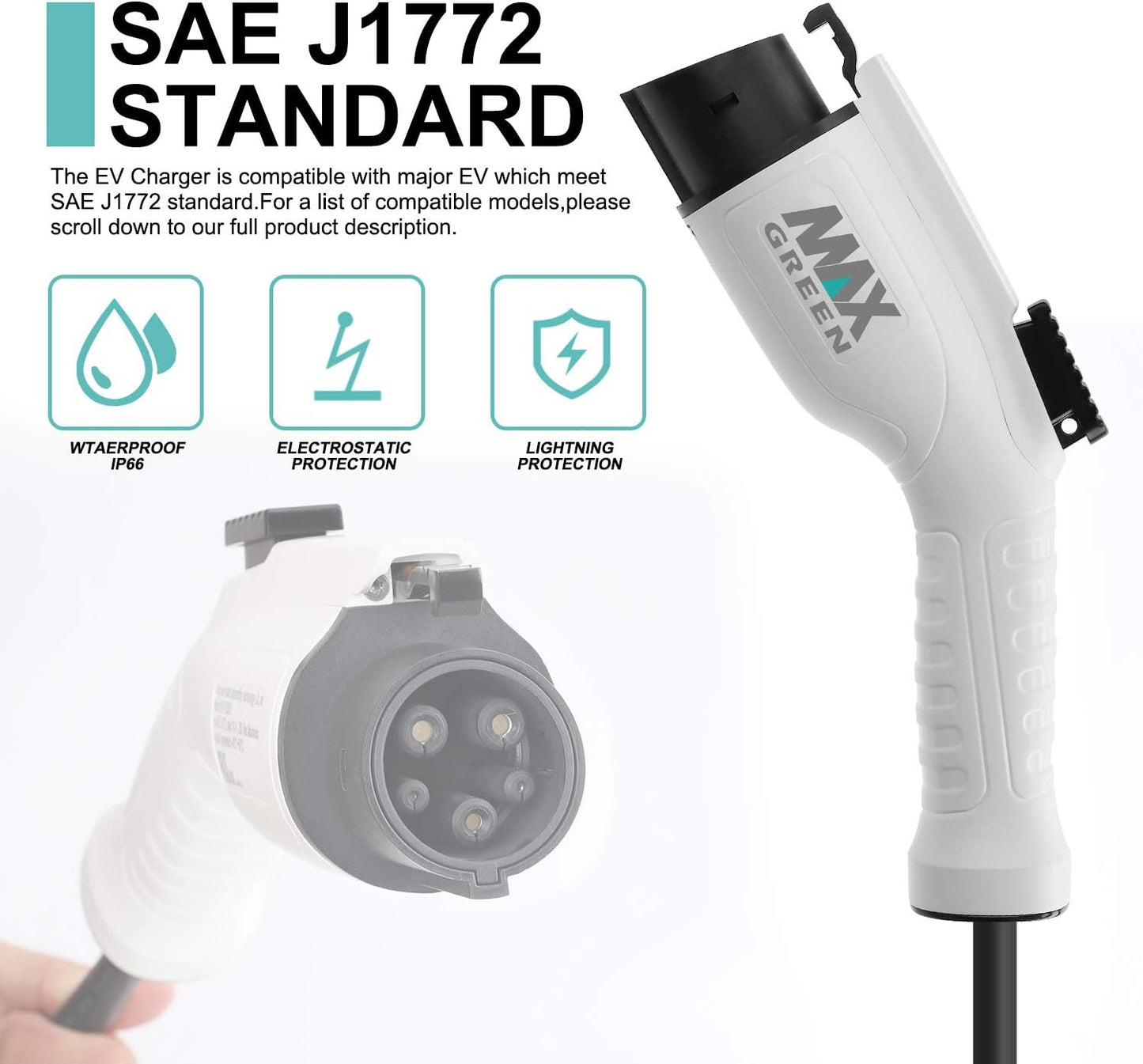 Max Green, Cargador Ev Nivel 2, Cinco Cables Adaptadores