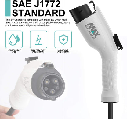 Max Green, Cargador Ev Nivel 2, Cinco Cables Adaptadores