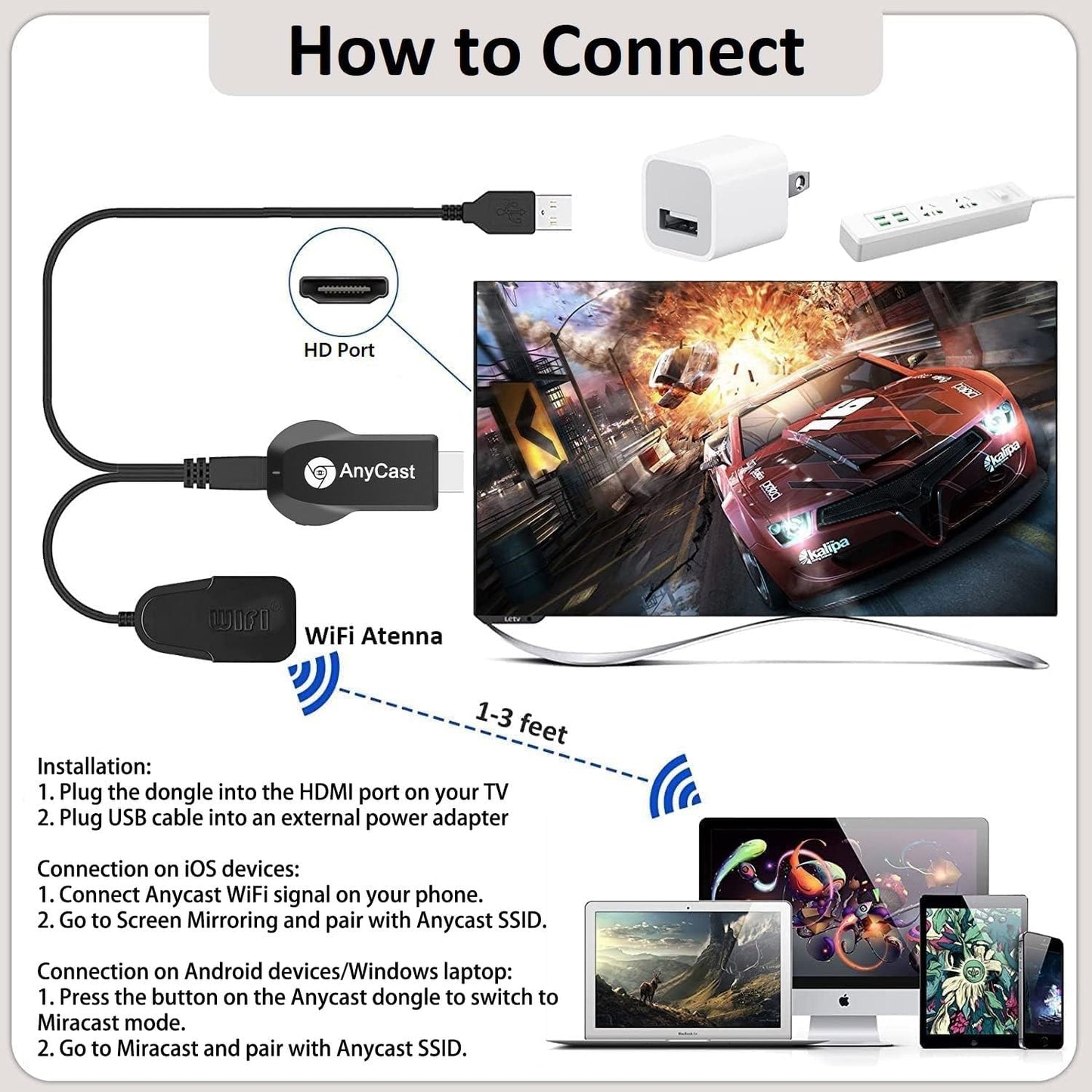 Receptor inalámbrico de TV con pantalla WiFi AnyCast M2 Plus