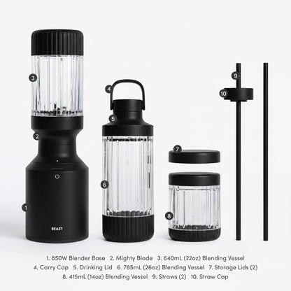Licuadora Personal Beast 850+, Mezcla Hielo y Frutas Congeladas NEGRO