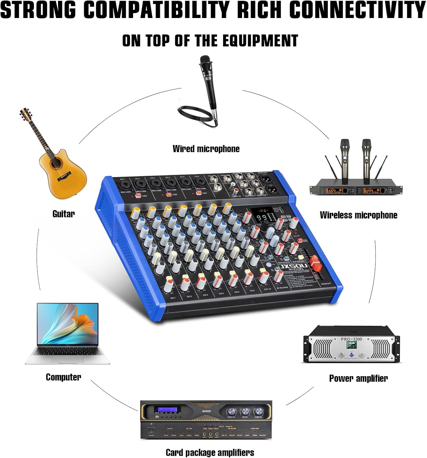 Mezclador de audio, mezclador de DJ de 12 canales JXSOU  MU-P210FX