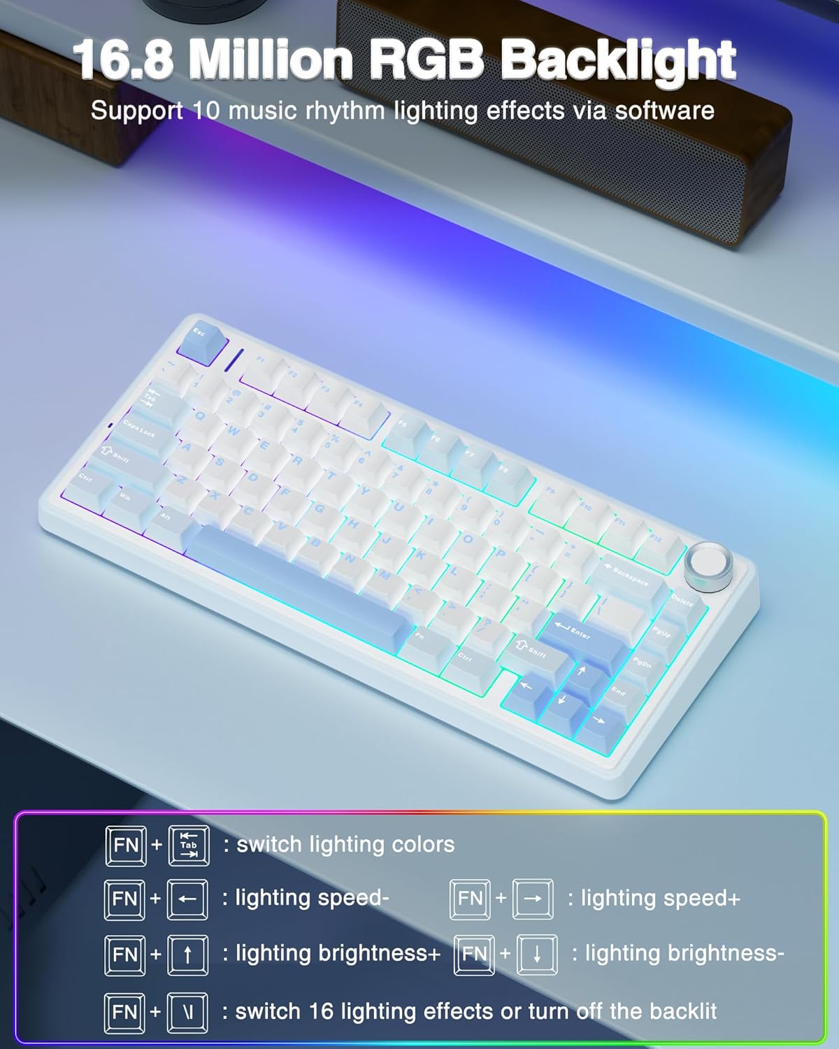 AULA F75 75% teclado mecánico inalámbrico, teclados para juegos RGB retroiluminados, 2.4GHz/Tipo-C/BT5.0