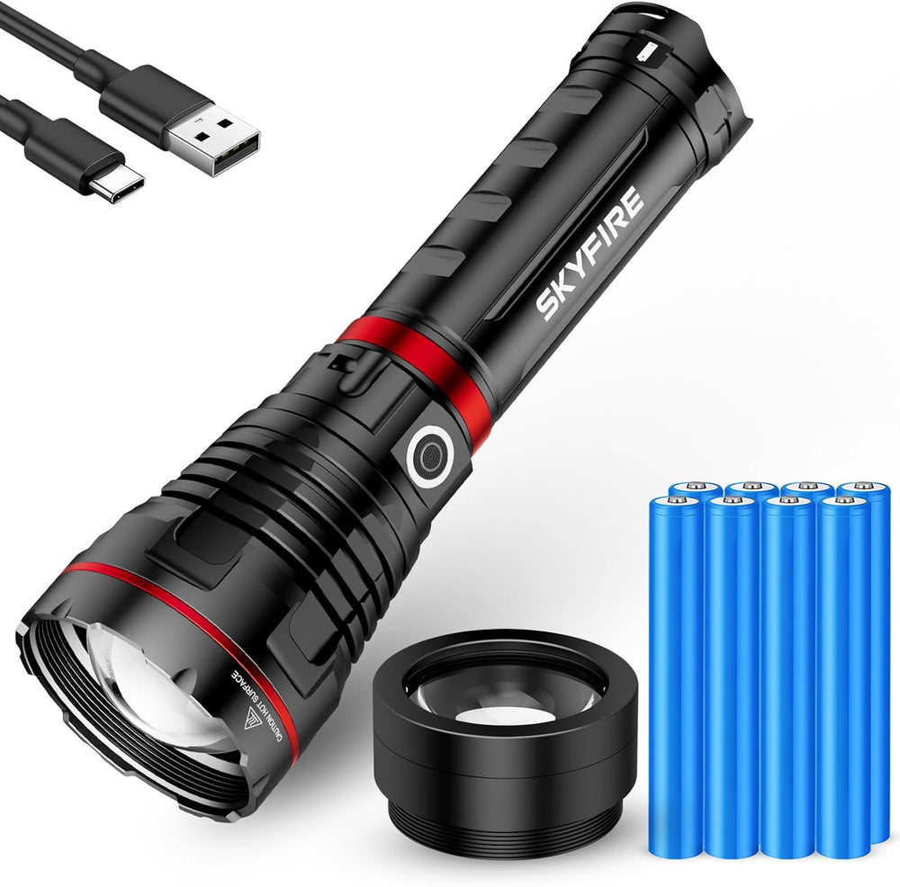 Linterna recargable Skyfire, alta luminosidad, 40000 mAh, Correa y Lente.