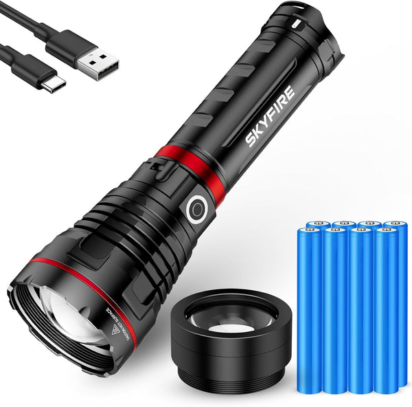 Linterna recargable Skyfire, alta luminosidad, 40000 mAh, Correa y Lente.