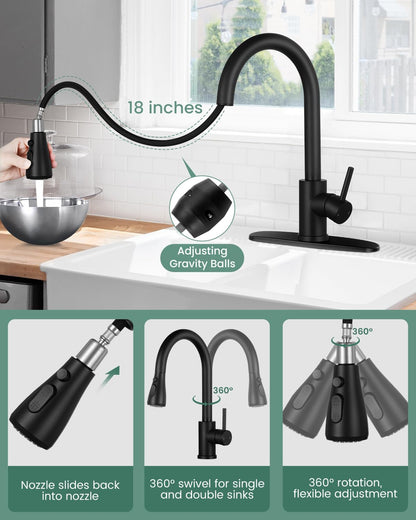 Grifo de cocina Qomolangma, rociador extraíble, monomando, 1-3 agujeros