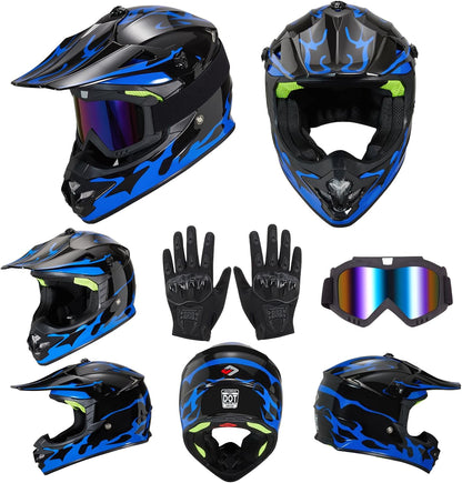 Casco de motocross para niños, con gafas y guantes, (USADO).