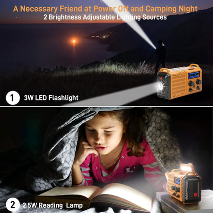 Radio portátil para Exteriores con luz de Flash y lámpara de Lectura.