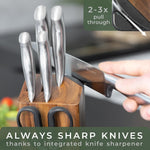 Juego de 7 cuchillos de cocina con bloque y afilador, Walderk (DETALLE)